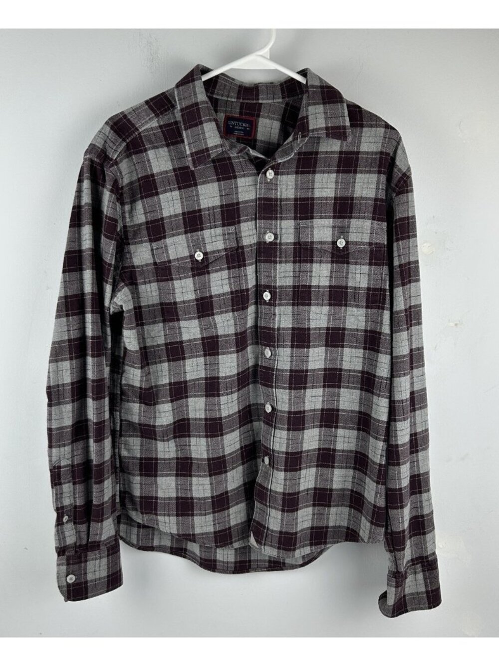 UNTUCKit Shirt Mens Medium Gray Plaid Flannel Hezog Button Front Pockets Casual